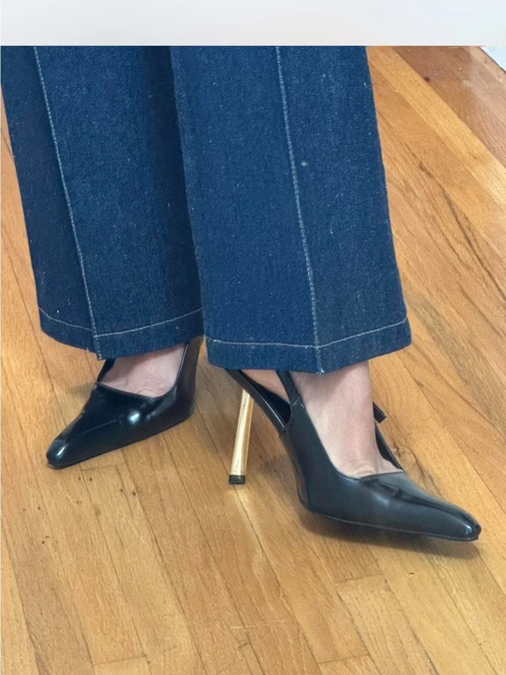 Black Patent Slingback Heels with Gold Stiletto